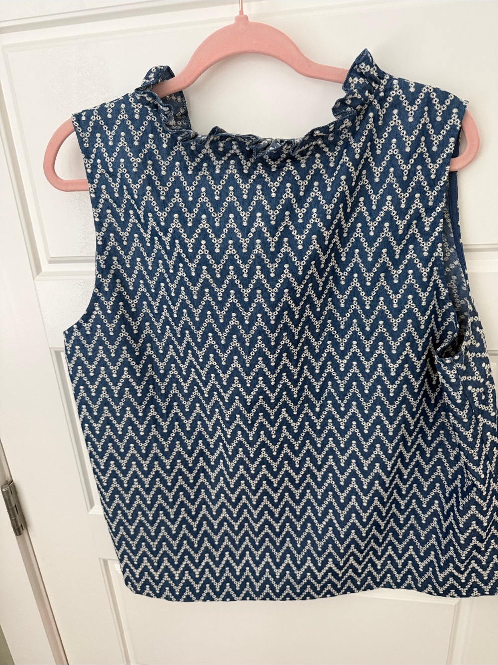 Pomander Place Blue Chevron Ruffle V-Neck Camisole - Picture 3 of 3